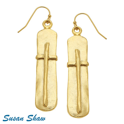 EARRINGS GOLD BAR CROSS by SUSAN SHAW EARRINGS GOLD BAR CROSS by SUSAN SHAW