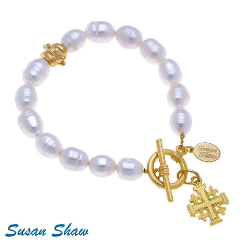 BRACELET JERUSALEM CROSS FRESHWATER PEARL by SUSAN SHAW BRACELET JERUSALEM CROSS FRESHWATER PEARL by SUSAN SHAW