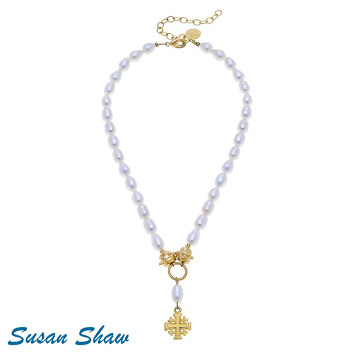 NECKLC PEARL JERUSALEM GOLD CROSS NECKLC PEARL JERUSALEM GOLD CROSS