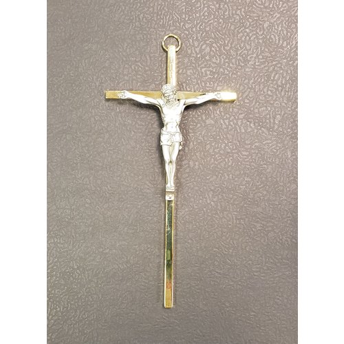 CRUCIFIX 7" GOLD PLATE with PEWTER CORPUS CRUCIFIX 7" GOLD PLATE with PEWTER CORPUS