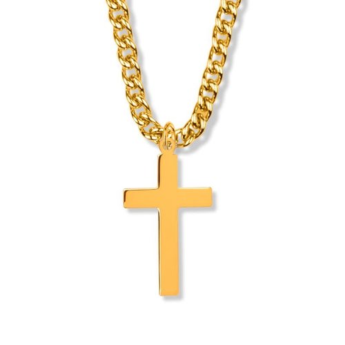 NECKLACE CROSS PLAIN 1.38" GOLD-FILL 24"CHAIN NECKLACE CROSS PLAIN 1.38" GOLD-FILL 24"CHAIN