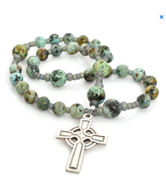 Anglican Rosary  African Turquoise With Celtic Cross