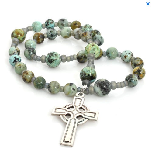 ANGLICAN ROSARY CELTIC CROSS AFRICAN TURQUOISE ANGLICAN ROSARY CELTIC CROSS AFRICAN TURQUOISE