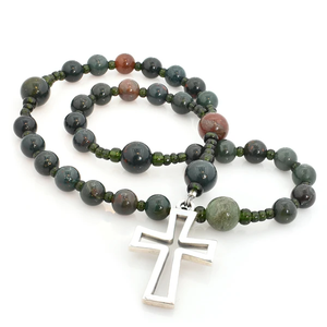 ANGLICAN ROSARY Latin Sterling Cross BLOODSTONE by Full Circle Beads