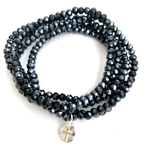 BRACELET 7 Stack Navy with Sterling Cross by ERIN GRAY BRACELET 7 Stack Navy with Sterling Cross by ERIN GRAY
