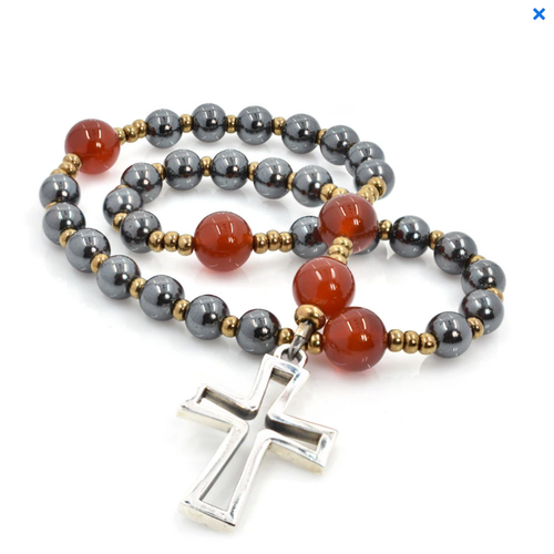 ANGLICAN ROSARY Latin Sterling Cross Hematite & Carnelian by Full Circle Beads ANGLICAN ROSARY Latin Sterling Cross Hematite & Carnelian by Full Circle Beads