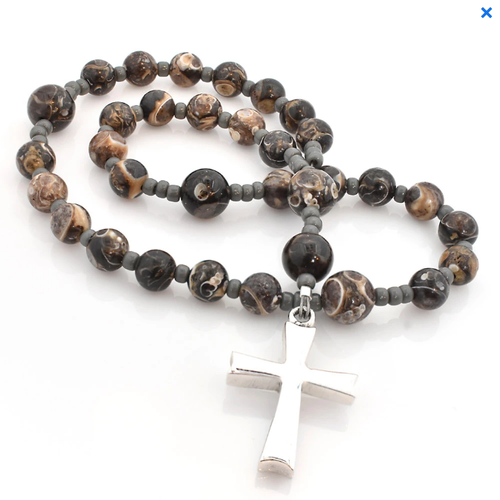 ANGLICAN ROSARY Latin Sterling Cross Turritella Fossil Agate by Full Circle Beads ANGLICAN ROSARY Latin Sterling Cross Turritella Fossil Agate by Full Circle Beads