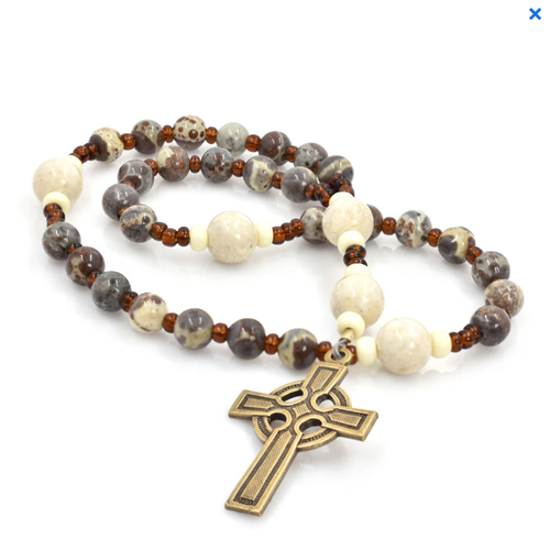 ANGLICAN ROSARY Celtic Cross Leopard Jasper & River Stone Jasper by Full Circle Beads ANGLICAN ROSARY Celtic Cross Leopard Jasper & River Stone Jasper by Full Circle Beads
