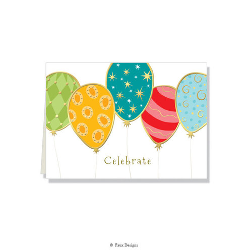 GOLD ACCENT NOTE CARDS Balloons - Celebrate GOLD ACCENT NOTE CARDS Balloons - Celebrate