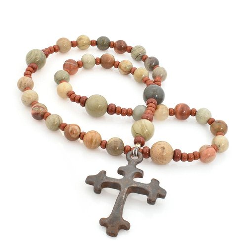 ANGLICAN ROSARY SILVER MIST JASPER with TREFOIL CROSS by FULL CIRCLE BEADS ANGLICAN ROSARY SILVER MIST JASPER with TREFOIL CROSS by FULL CIRCLE BEADS