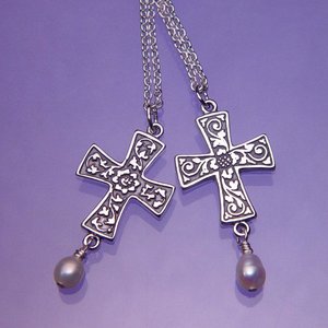 LAUREL ELLIOTT Renaissance Cross+Pearl Sterling Necklace by Laurel Elliott