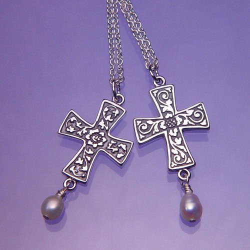 LAUREL ELLIOTT RENAISSANCE CROSS+PEARL Sterling Necklace by Laurel Elliott LAUREL ELLIOTT RENAISSANCE CROSS+PEARL Sterling Necklace by Laurel Elliott