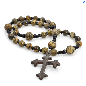 ANGLICAN ROSARY - ARTISTIC STONE - Trefoil Iron Cross by FULL CIRCLE BEADS