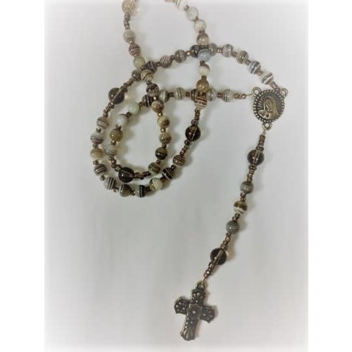 CATHOLIC ROSARY Botswanna Agate/ Smaoky Quartz by FULL CIRCLE BEADS CATHOLIC ROSARY Botswanna Agate/ Smaoky Quartz by FULL CIRCLE BEADS