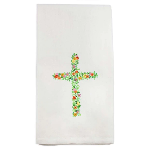 French Graffiti Dish Towel Cross with Flowers