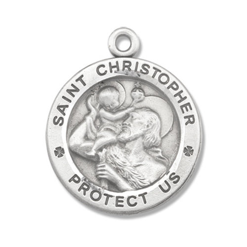 PEWTER ST. CHRISTOPHER ROUND PENDANT with 24" chain PEWTER ST. CHRISTOPHER ROUND PENDANT with 24" chain