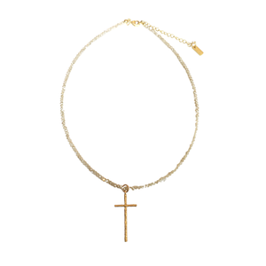 Prayer Cross Winter White Necklace  by Erin Gray