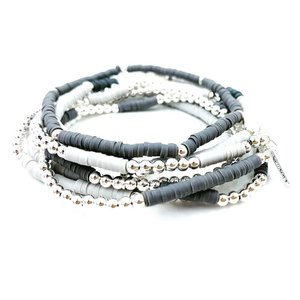 Coastal Bracelet 5 Stack In Silver And Grays by Erin Gray