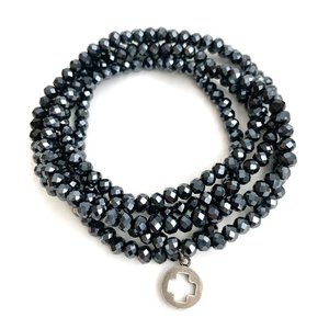 Bracelet 5 Stack Navy with Oxidized Silver Cross by Erin Gray