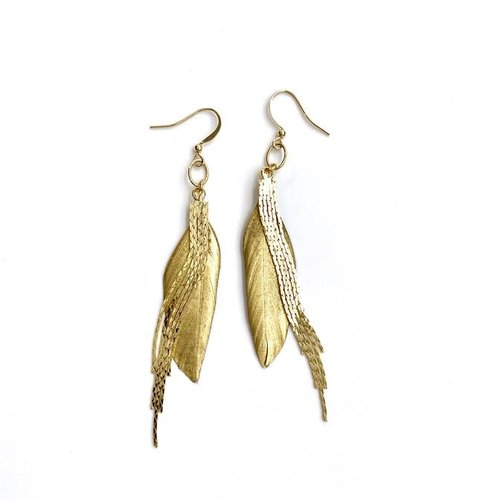 Earrings Feather Dangler Gold by ERIN GRAY Earrings Feather Dangler Gold by ERIN GRAY