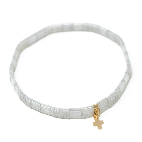 Chiclet Bracelet Gray with Cross by ERIN GRAY Chiclet Bracelet Gray with Cross by ERIN GRAY