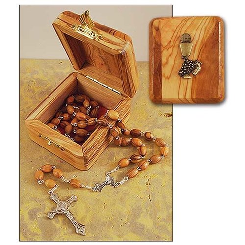 ROSARY & BOX 1ST Communion Olive Wood ROSARY & BOX 1ST Communion Olive Wood