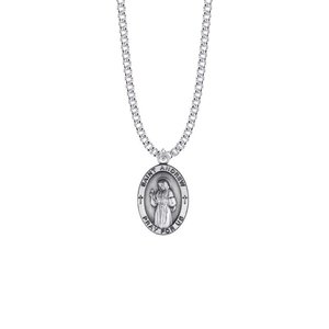 Medal St Andrew 1" Oval Sterling 24" Rhodium/Stainless Chain