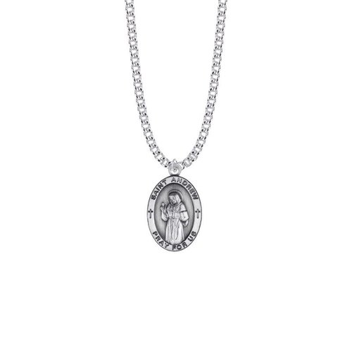 MEDAL ST ANDREW 1" OVAL STERLING 24" RHODIUM/STAINLESS CHAIN