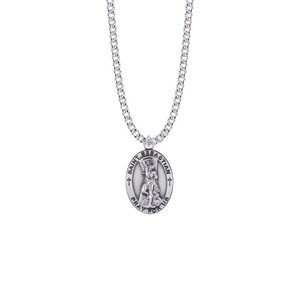 Medal St Sebastian 1" Oval Sterling 24" Rhodium/Stainless Chain