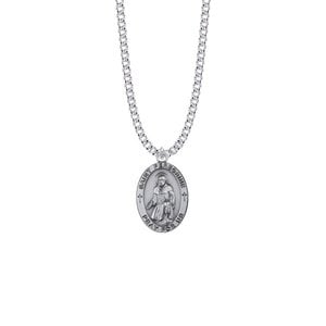 Medal St Peregrine 1" Oval Sterling 24" Rhodium/Stainless Chain