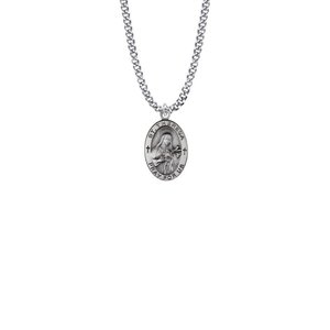 Medal St Theresa 1" Oval Sterling 18" Rhodium/Stainless Chain