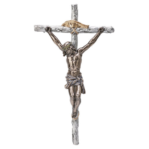 CRUCIFIX , TWO TONE FINISH 16" Pewter Style Finish with Cold Cast Bronze Corpus CRUCIFIX , TWO TONE FINISH 16" Pewter Style Finish with Cold Cast Bronze Corpus