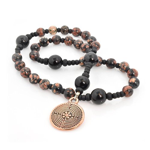 ANGLICAN ROSARY RED SNOWFLAKE OBSIDIAN BRONZE FINISH LABYRINTH by Full Circle Beads ANGLICAN ROSARY RED SNOWFLAKE OBSIDIAN BRONZE FINISH LABYRINTH by Full Circle Beads