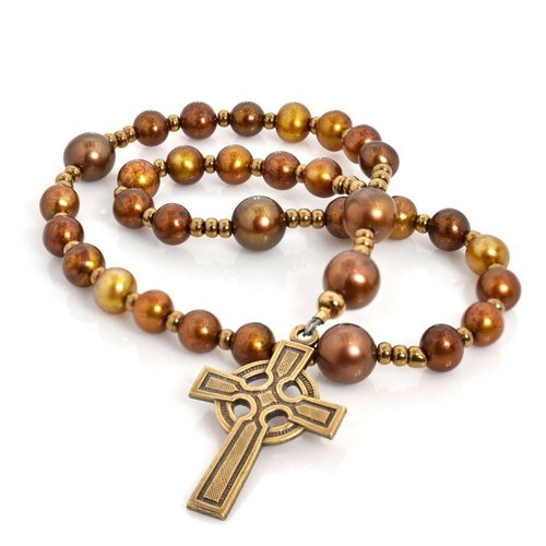 ANGLICAN ROSARY CELTIC CROSS FRESHWATER PEARL BROWN ANGLICAN ROSARY CELTIC CROSS FRESHWATER PEARL BROWN