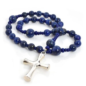 ANGLICAN ROSARY  LAPIS with LATIN STERLING CROSS by Full Circle Beads