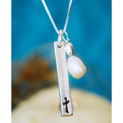 Grace Cross With Pearl Sterling Silver 18"
