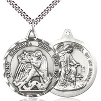 MEDAL St. Michael Guardian Angel 1.25"Sterling Silver 24" chain
