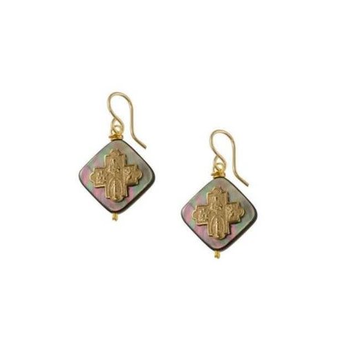 Bronze Tiny 4-Way Cross Pearl Earrings by Andrea Barnett Bronze Tiny 4-Way Cross Pearl Earrings by Andrea Barnett