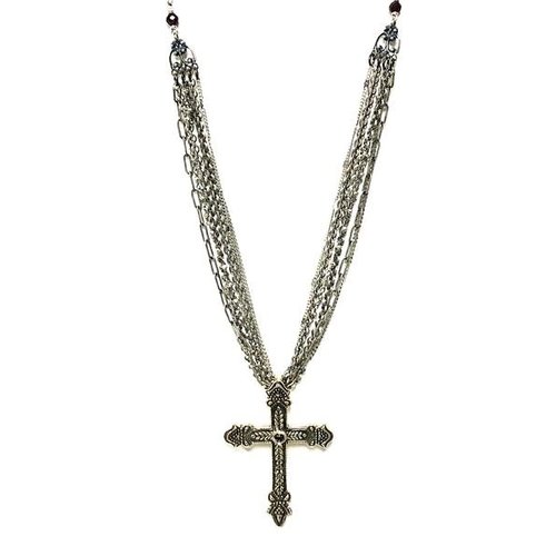 Large Cross Garnet St Christopher 6-strands Necklace by Andrea Barnett