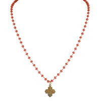 Tiny 4-Way Cross Orange Glass Necklace by Andrea Barnett