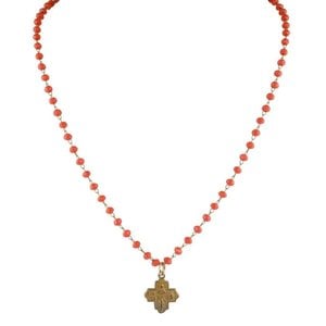 Tiny 4-Way Cross Orange Glass Necklace by Andrea Barnett