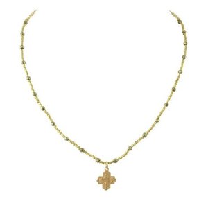 Tiny 4-Way Cross Pyrite Heishi Necklace by Andrea Barnett