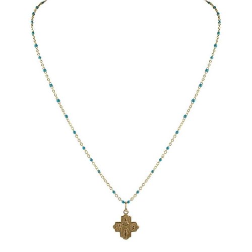 Tiny 4-Way Cross Turquoise Gold Necklace by Andrea Barnett Tiny 4-Way Cross Turquoise Gold Necklace by Andrea Barnett
