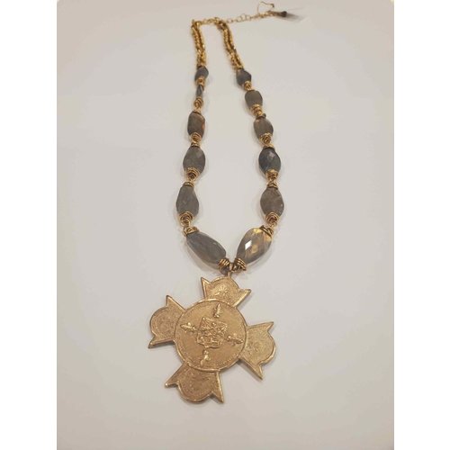 Wired Labradorite Vintage Argentine Medal Necklace by Andrea Barnett Wired Labradorite Vintage Argentine Medal Necklace by Andrea Barnett