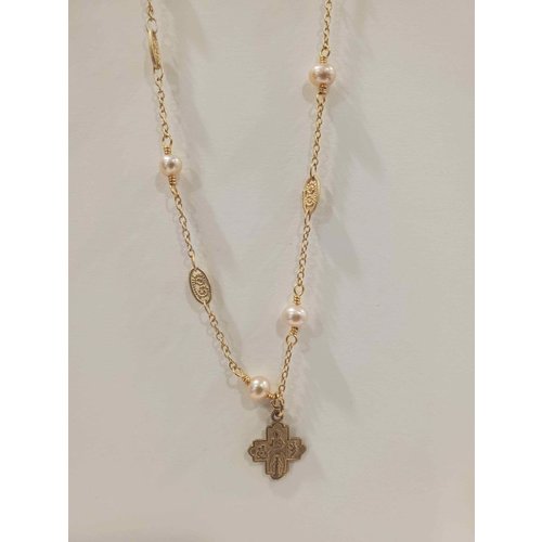 Tiny 4-Way Cross White Pearl Necklace by Andrea Barnett Tiny 4-Way Cross White Pearl Necklace by Andrea Barnett