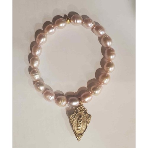 Pink Pearl Miraculous Medal Bracelet by Andrea Barnett Pink Pearl Miraculous Medal Bracelet by Andrea Barnett