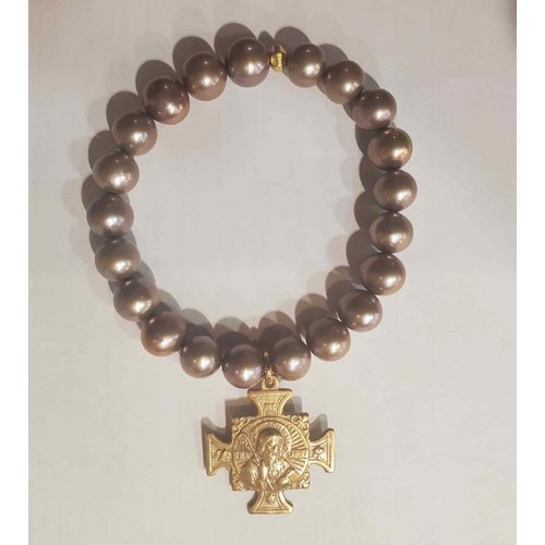 Rose Pearl St Benedict Medal Bracelet by Andrea Barnett Rose Pearl St Benedict Medal Bracelet by Andrea Barnett