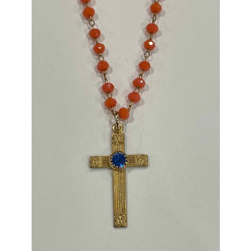 Vintage Cross Blue Stone Orange Glass Necklace by Andrea Barnett Vintage Cross Blue Stone Orange Glass Necklace by Andrea Barnett
