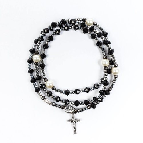 MY SAINT MY HERO MIRACLES ROSARY WRAP BRACELET BLACK/HEMATITE PEARL MY SAINT MY HERO MIRACLES ROSARY WRAP BRACELET BLACK/HEMATITE PEARL