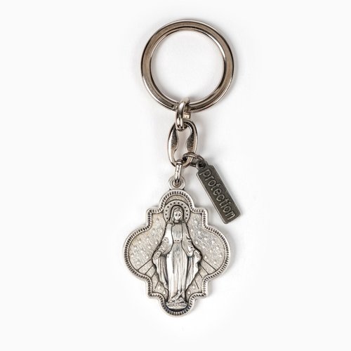 MY SAINT MY HERO Miracles on a Ring Blessed Mother Mary Key Ring - Silver